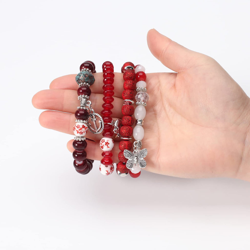 4 PCS Bohemian Stretch Anchor Bracelets Elephant Butterfly Retro Bracelets Suitable for Girls Women Gifts