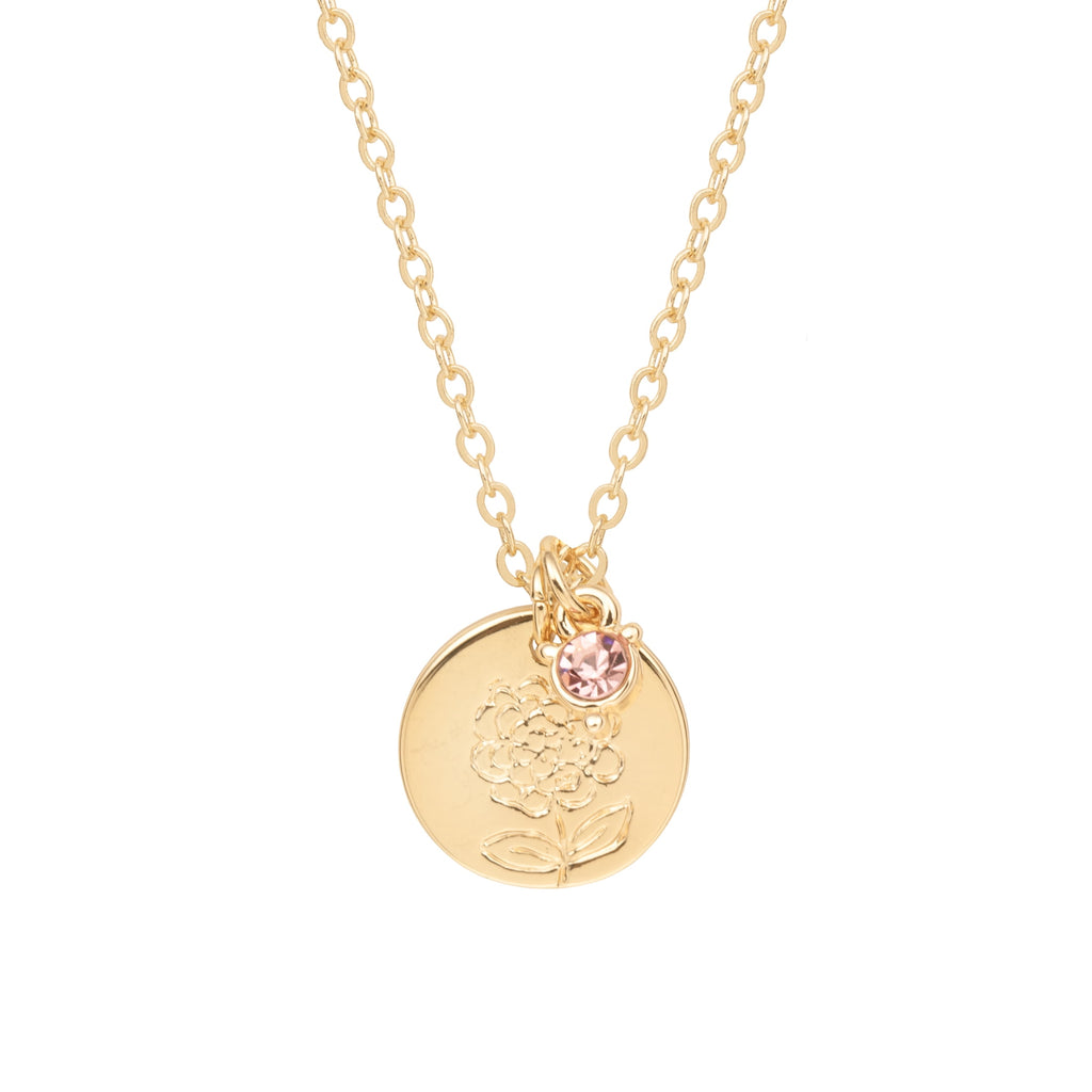 Women’s March Necklace, Tone Chain with Light Azure Stone &amp; Daffodil Flower