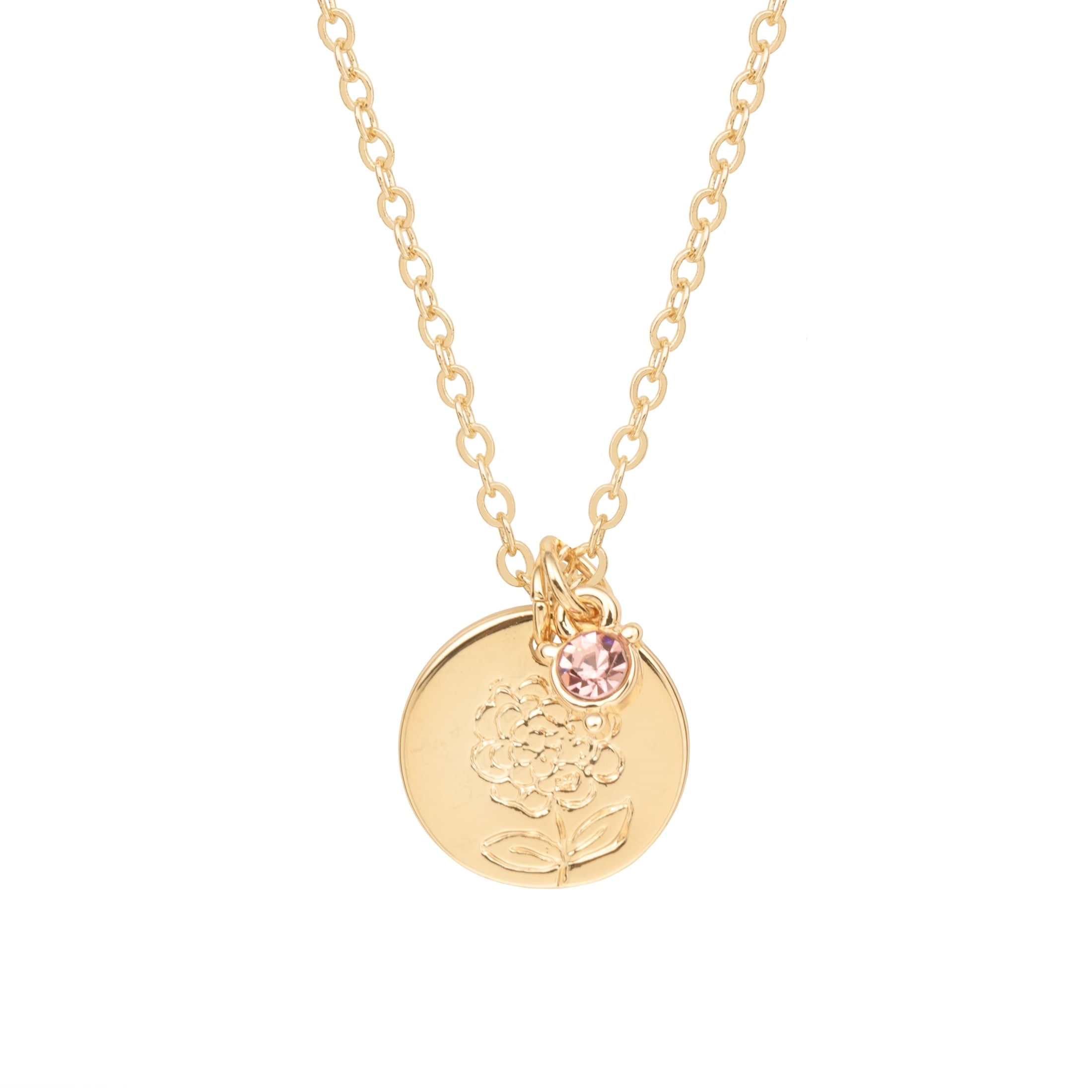 Women’s March Necklace, Tone Chain with Light Azure Stone &amp; Daffodil Flower