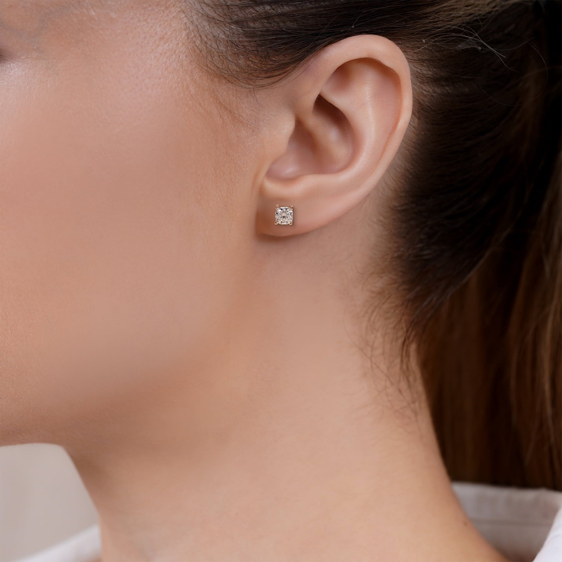 4 Prong 2 Round Shaped Solitaire Stud Earrings in 18k White Plating for Women