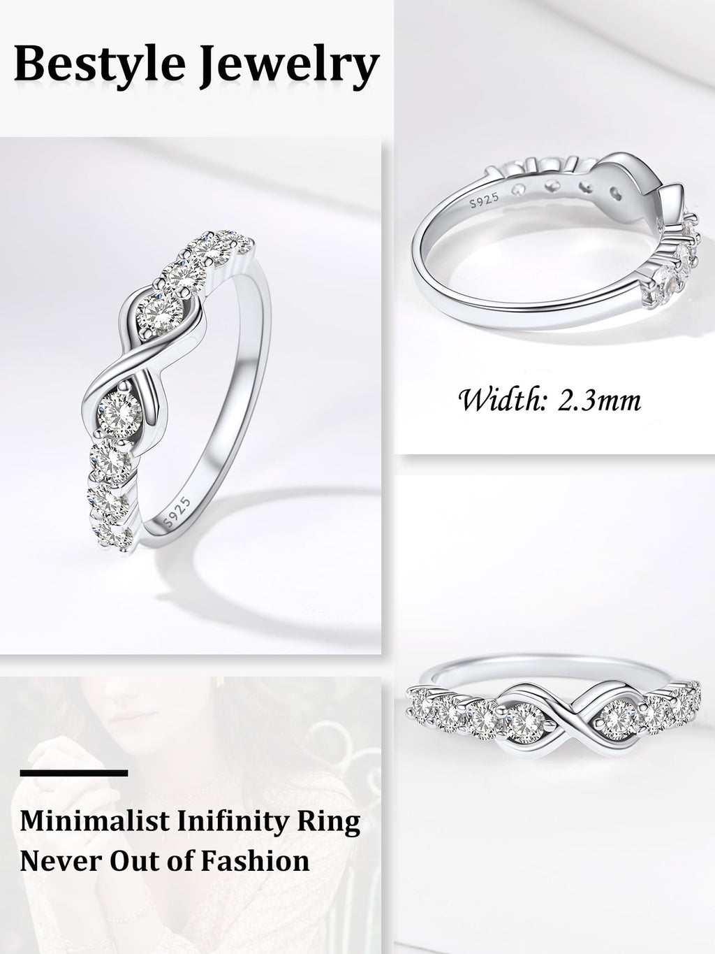 Created Diamond Engagement Rings for Women 925 Sterling Infinity Wedding Band Gifts Size 4-12