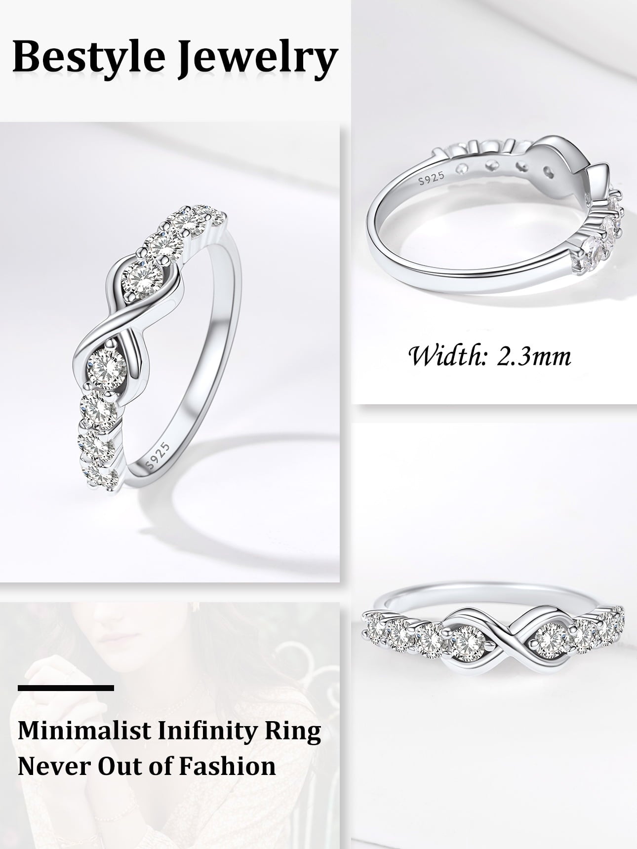 Created Diamond Engagement Rings for Women 925 Sterling Infinity Wedding Band Gifts Size 4-12