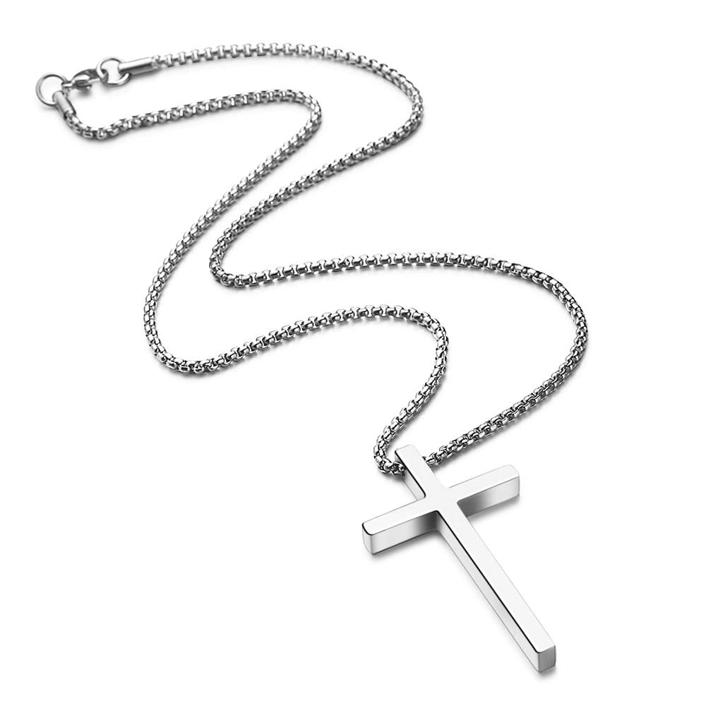 Cross Necklaces for Men Boys 316L Stainless Steel Pendant 16-30 inch Chain Jewelry Catholic Christian Easter Gifts for Men Father Husband Grandpa