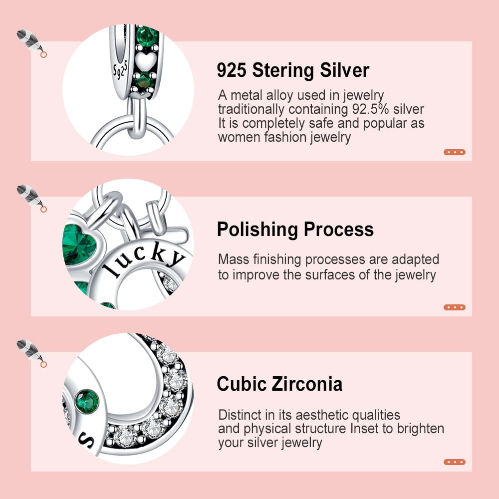 925 Sterling Charm for Bracelets Four Leaf Clover Lucky OpenWork Bead Charm Women Bracelet Charm