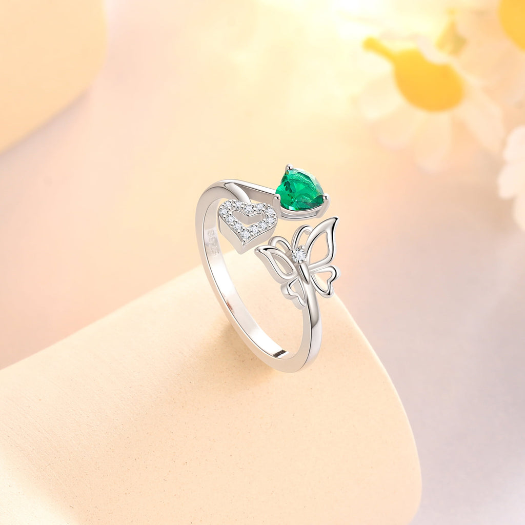 Rose Heart Ring,925 Sterling Adjustable Open Heart Rings Jewelry Gifts for Women Mom -December