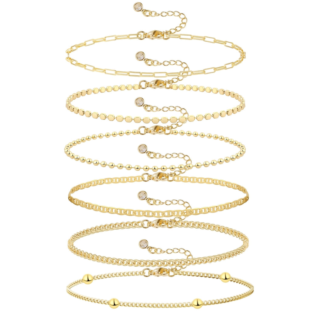 6PCS Bracelets for Women 14K Plated Dainty Layered Stacking Jewelry Set Gifts