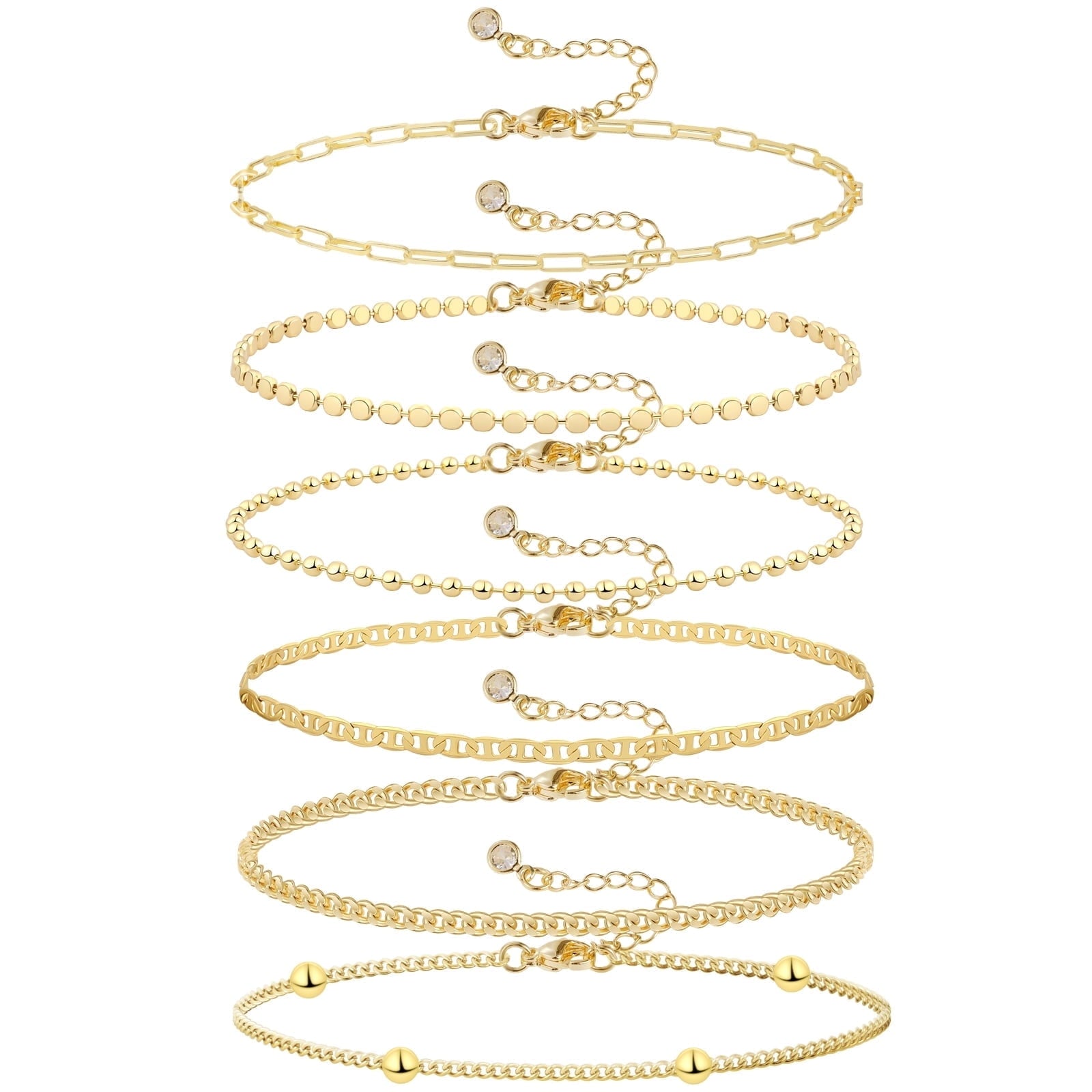 6PCS Bracelets for Women 14K Plated Dainty Layered Stacking Jewelry Set Gifts