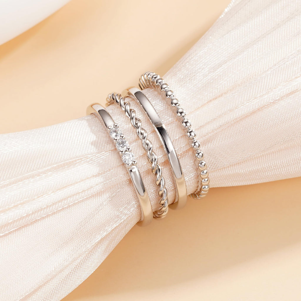 4PCS S925 Sterling Plated Rings for Women Non Tarnish CZ Thumb Pinky Stackable Ring Set Valentines Day Jewelry Gifts Her Teen Girlfriend Adults Ideas Size 6/7/8/9/10
