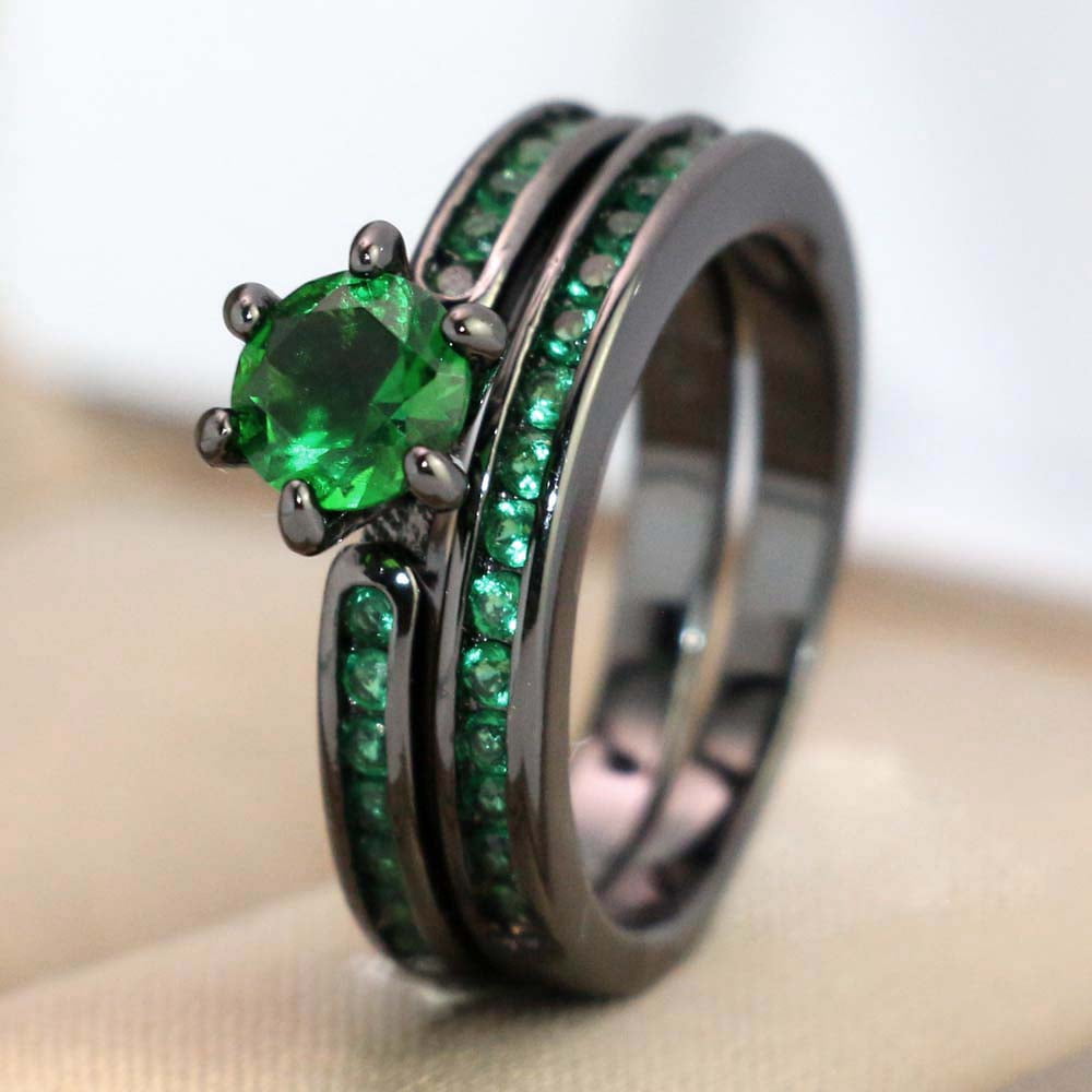 Matching Rings Couple Rings Black Plated 1CT Purple Cz Women Wedding Ring Sets