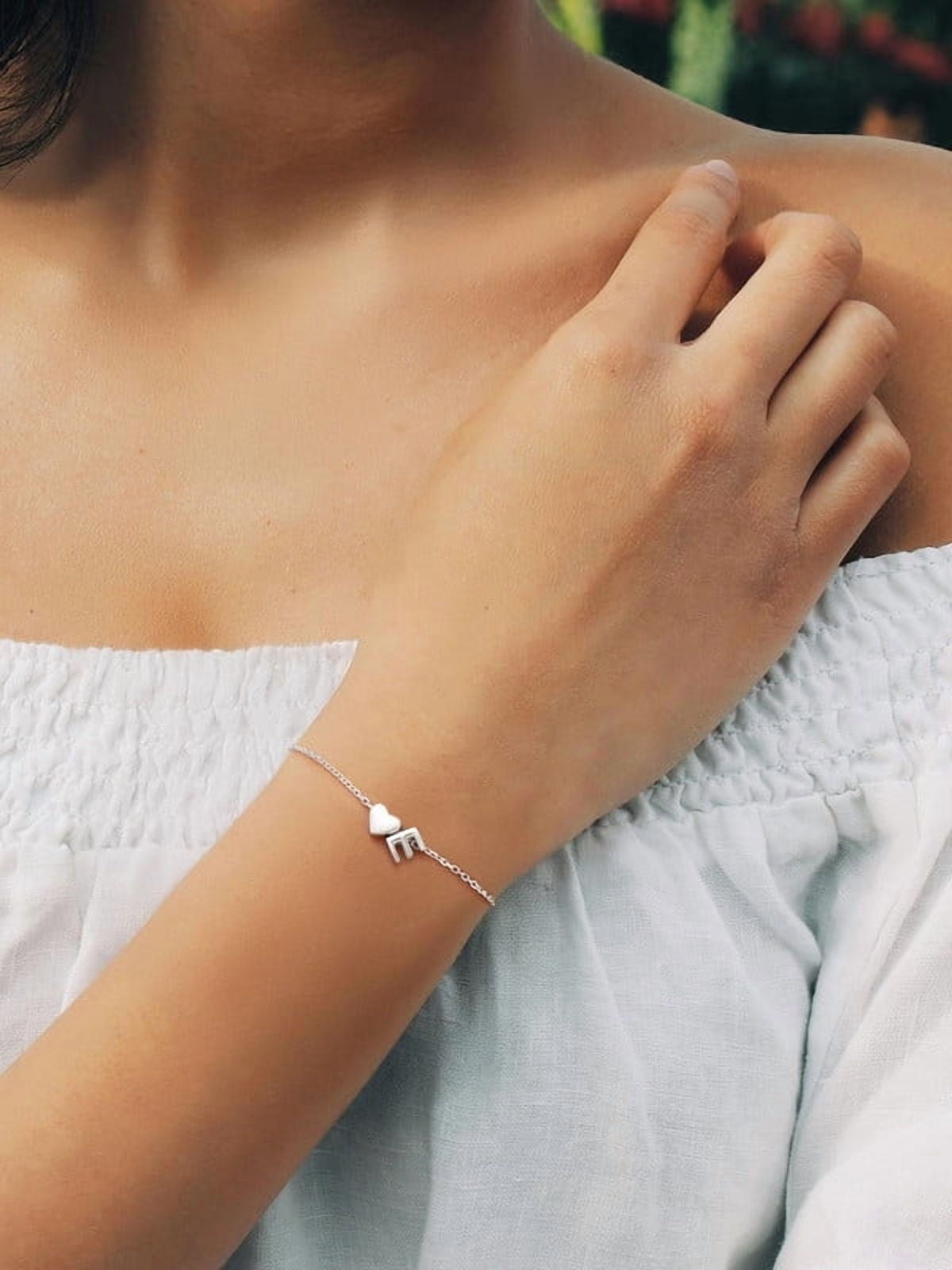Women's Sterling Bracelets Heart &amp; Alphabet Letter A Initial Bracelet Charm Jewelry Gifts for Her