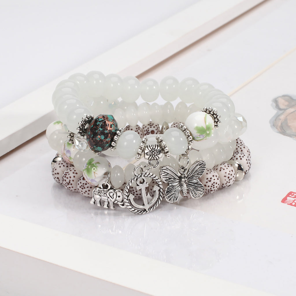 4 PCS Bohemian Stretch Anchor Bracelets Elephant Butterfly Retro Bracelets Suitable for Girls Women Gifts