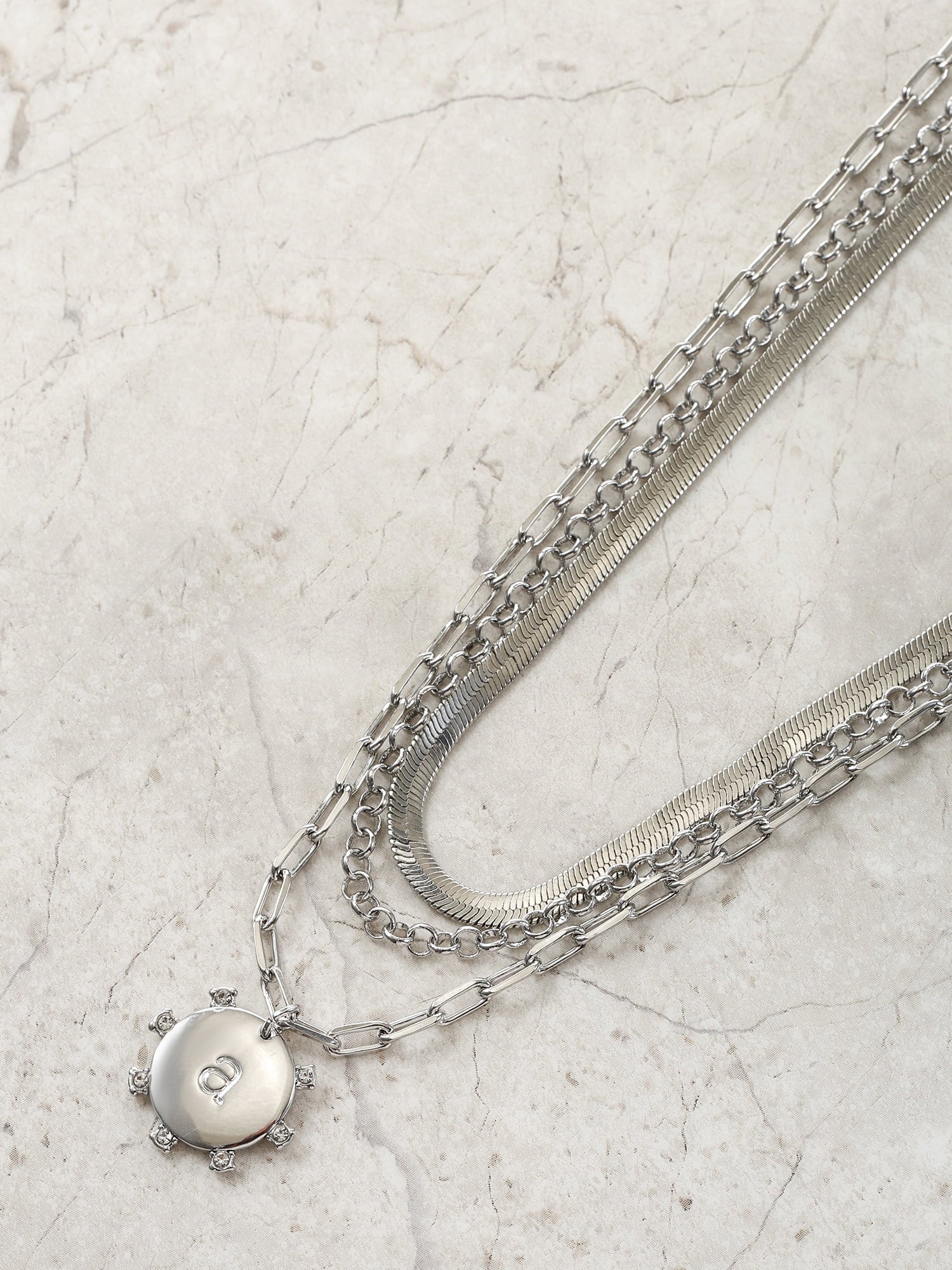 Silvertone Necklace, 3 Piece, Initial A