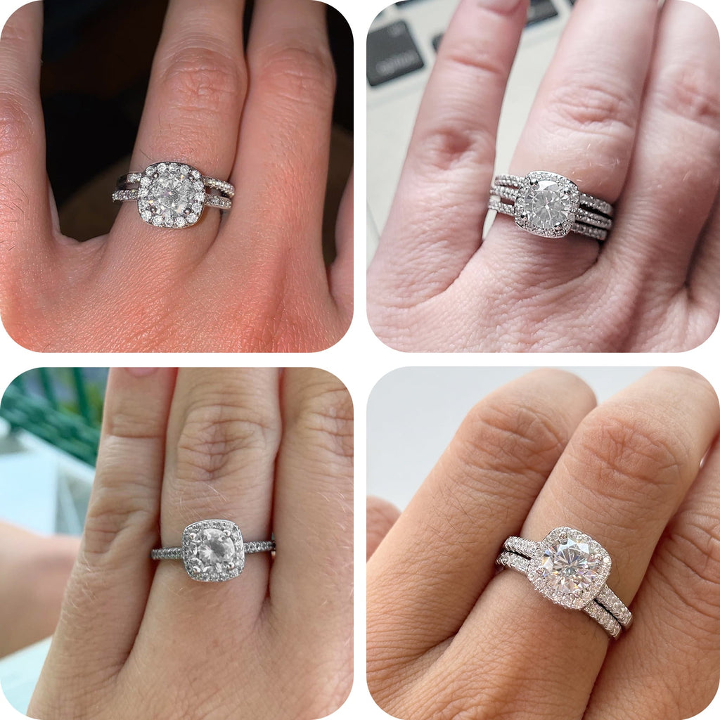 Halo Wedding Ring Set for Women Bridal Sets 925 Sterling AAAAA Zirconia Size 7
