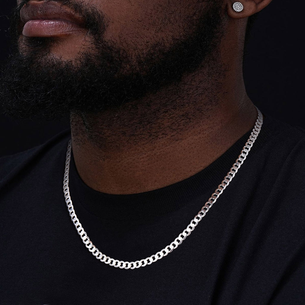 Solid 925 Sterling Chain Necklace 3mm Flat Curb Cuban Link Chain Jewelry for Men Women