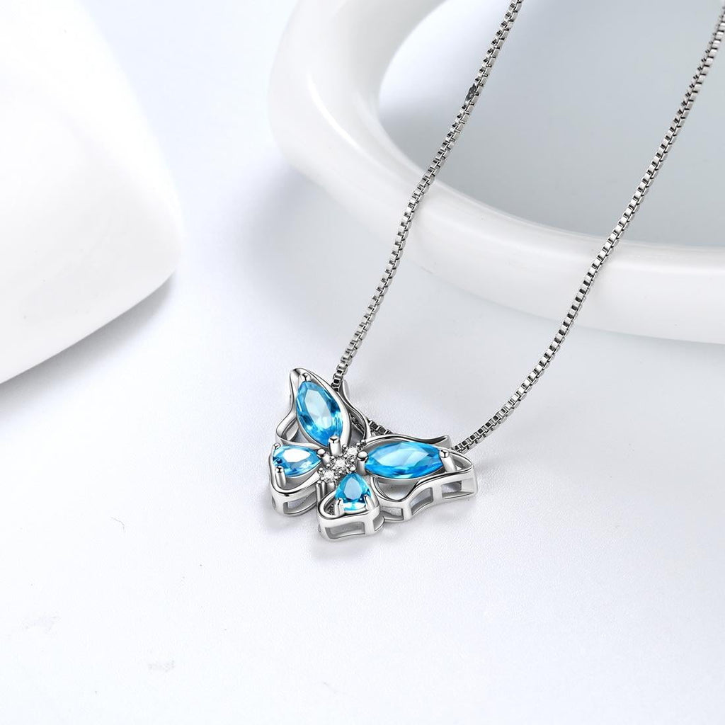 December Tanzanite Blue Butterfly Necklaces 925 Sterling Pendant Jewelry for Women Wife