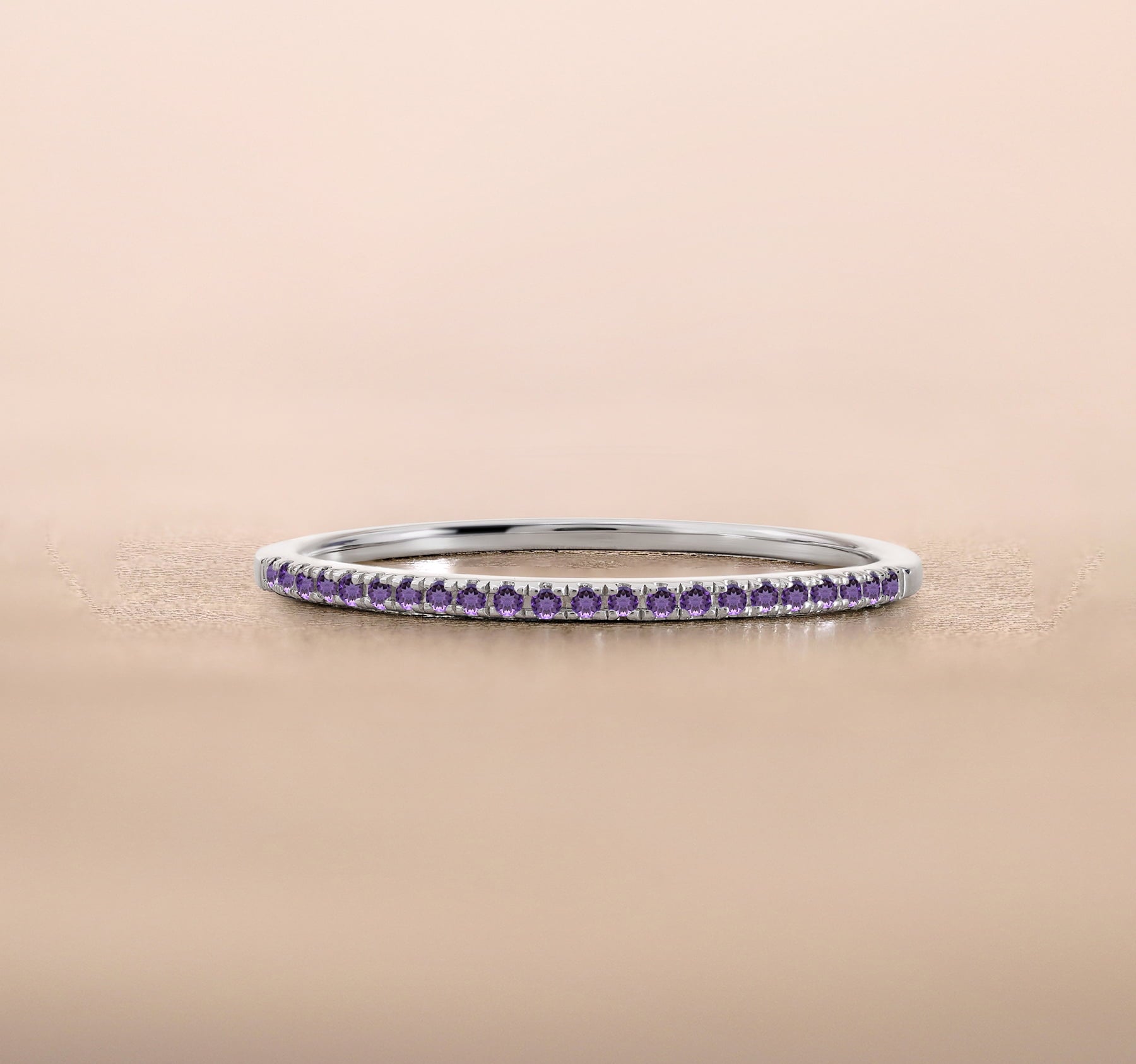 0.25 Princess Cut September Wedding Band - Pave Channel Band - 18K White Plating for Women