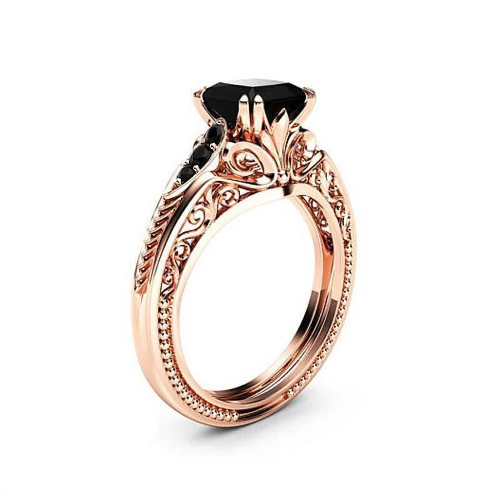 925 Inlaid Black Square Diamond Princess Ring