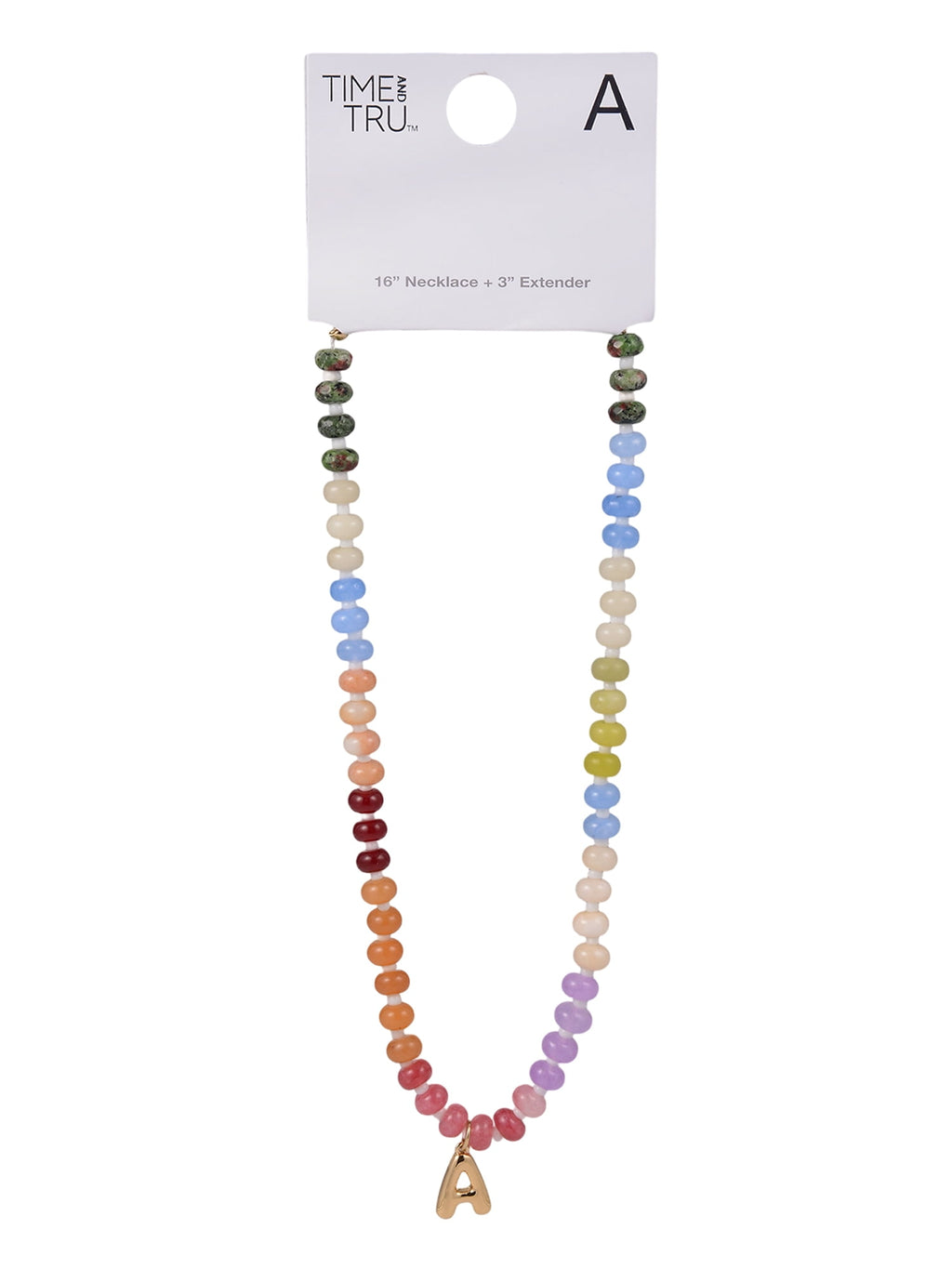 Goldtone Multicolored Bead Initial "A" Necklace