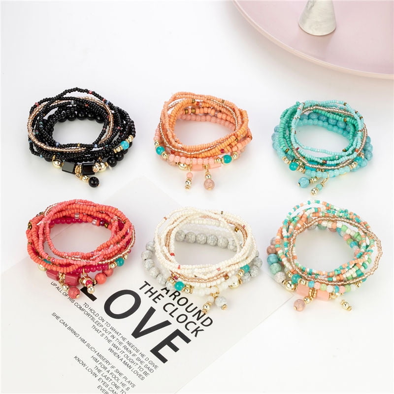 8 PCS Bohemian Women's Bracelet, Beaded Bracelet, Women's and Girls