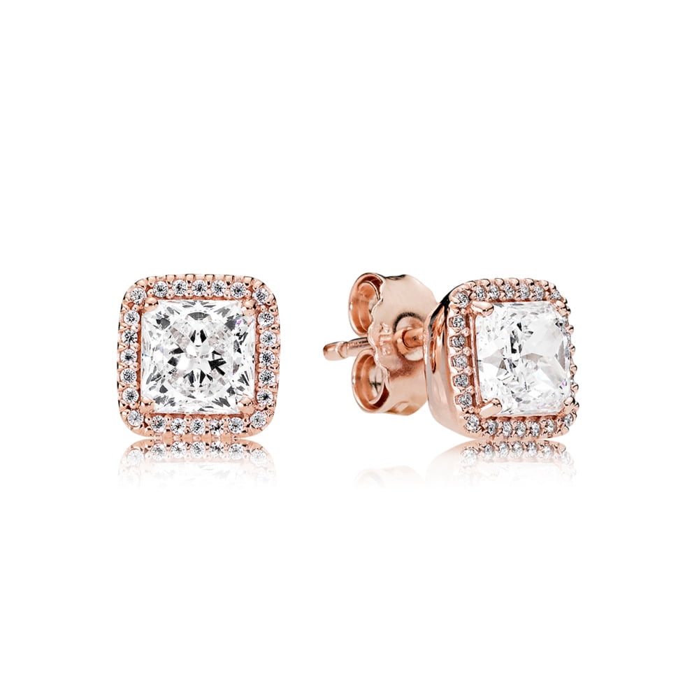Square Halo Earrings with Crystals, 14K Plated over Sterling