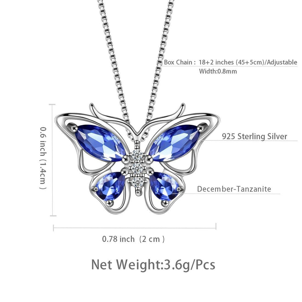 December Tanzanite Blue Butterfly Necklaces 925 Sterling Pendant Jewelry for Women Wife