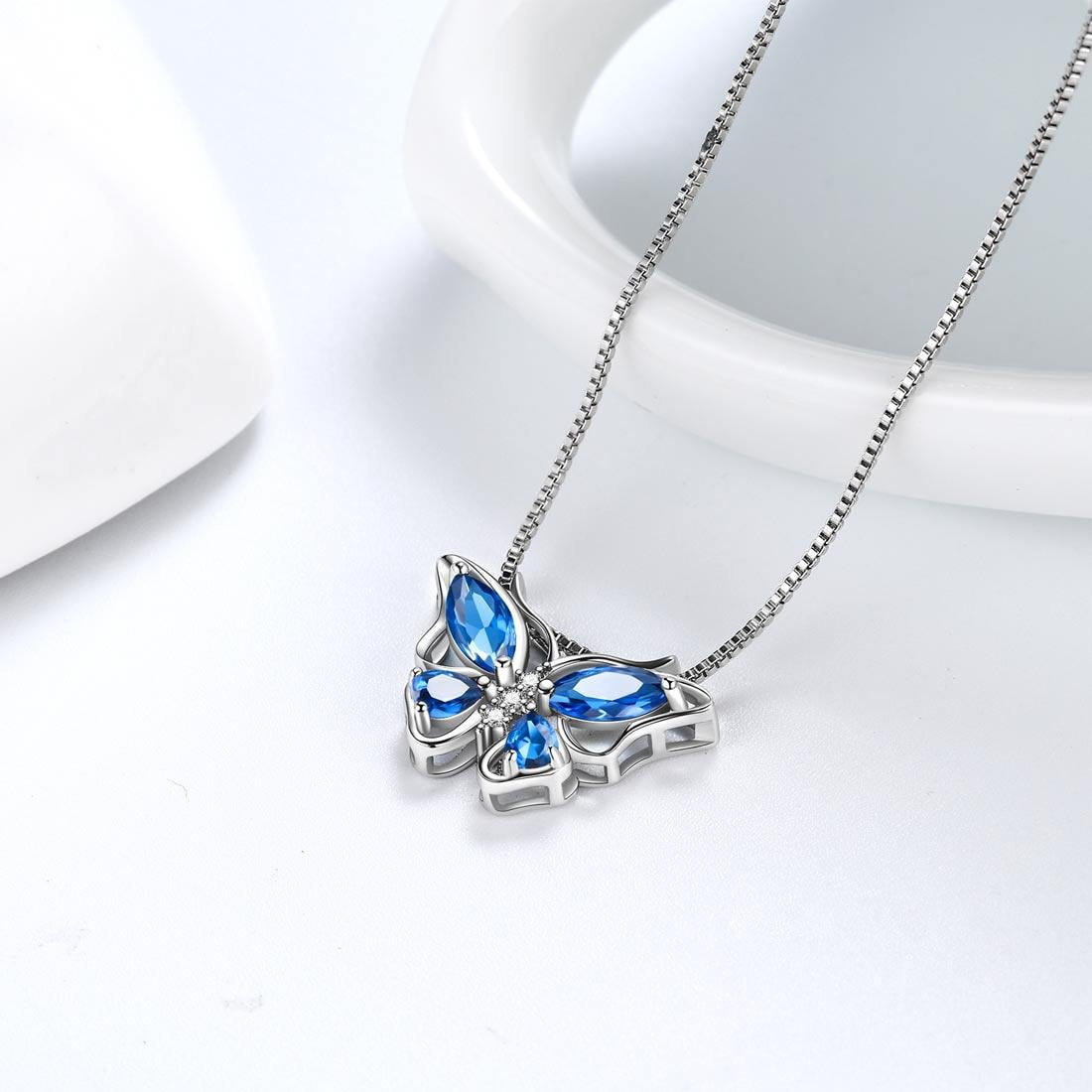 December Tanzanite Blue Butterfly Necklaces 925 Sterling Pendant Jewelry for Women Wife