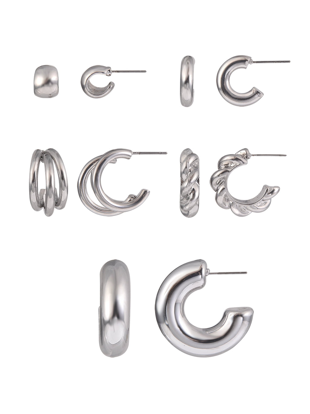 Adult Female -Tone 5 Pair Twisted Triple Hoop Stacker Earring Set