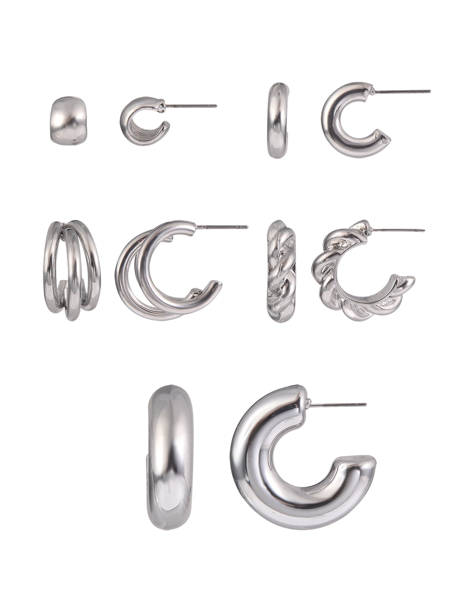 Adult Female -Tone 5 Pair Twisted Triple Hoop Stacker Earring Set