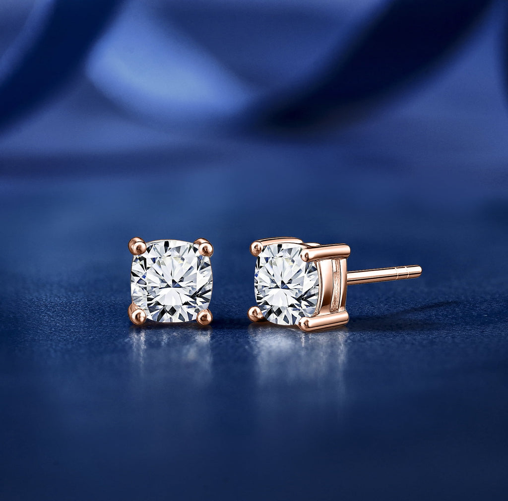 4 Prong 2 Round Shaped Solitaire Stud Earrings in 18k White Plating for Women