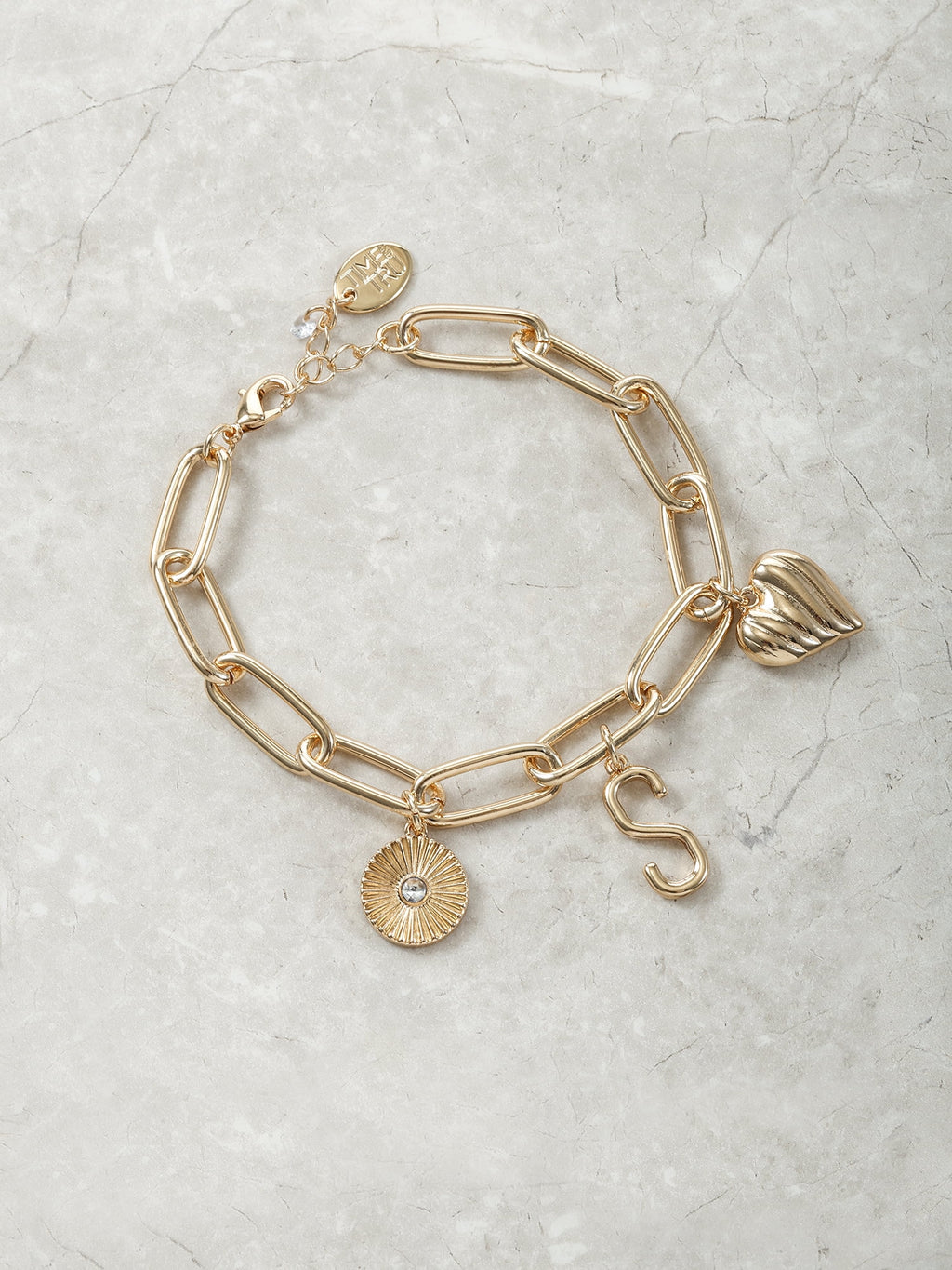 Goldtone Initial Charm Bracelet, Initial J
