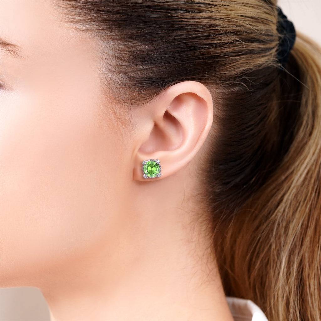 3.5 Round Cut April Stud Earrings - Halo Milgrain Earrings in 18K White Plating for Women