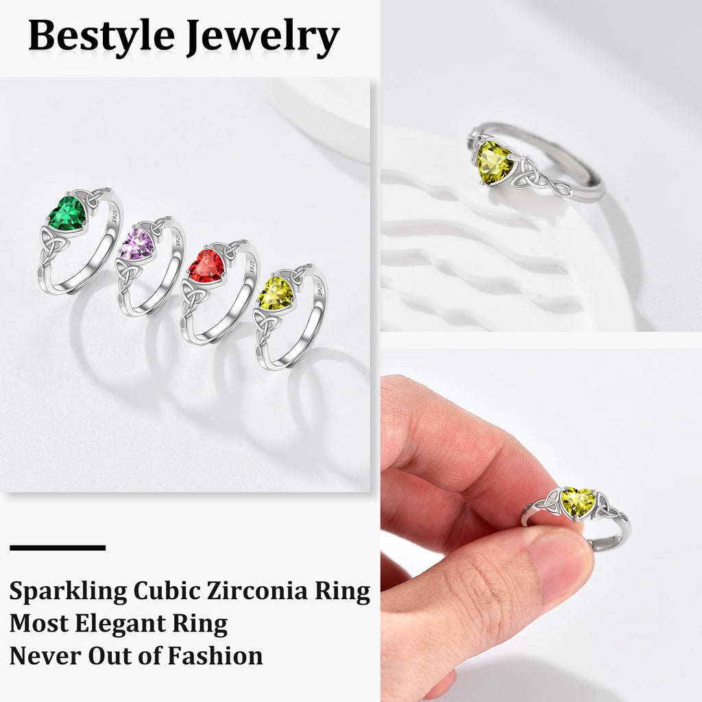 Infinity Celtic Knot Rings for Women 925 Sterling Heart Rings October Pink Tourmaline Rings for Mom Daughter Wife Girlfriend