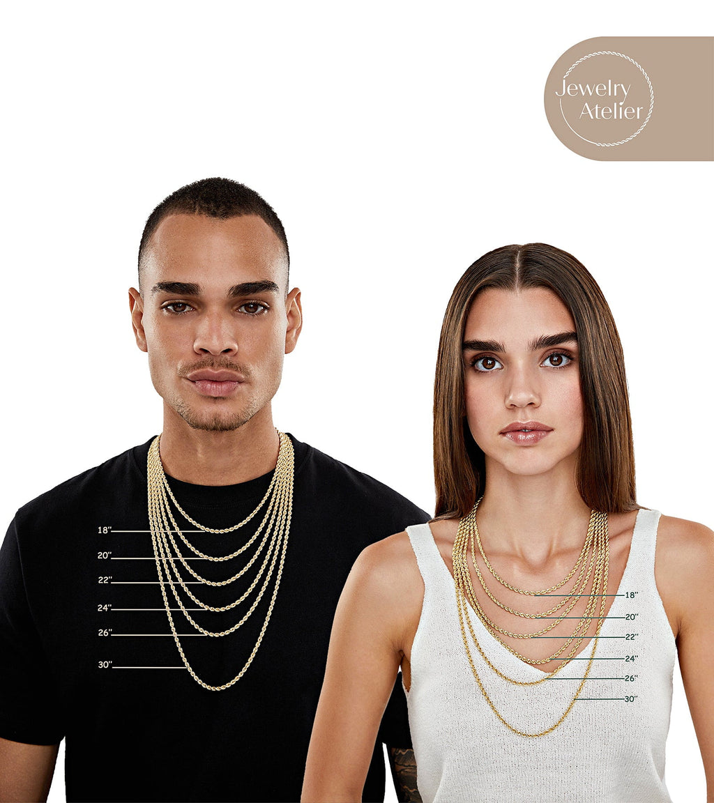 Chain Necklace Collection - 14K Solid Yellow Filled Rope Chain Necklaces for Women and Men with Different Sizes (2.1mm, 2.7mm, or 3.8mm)