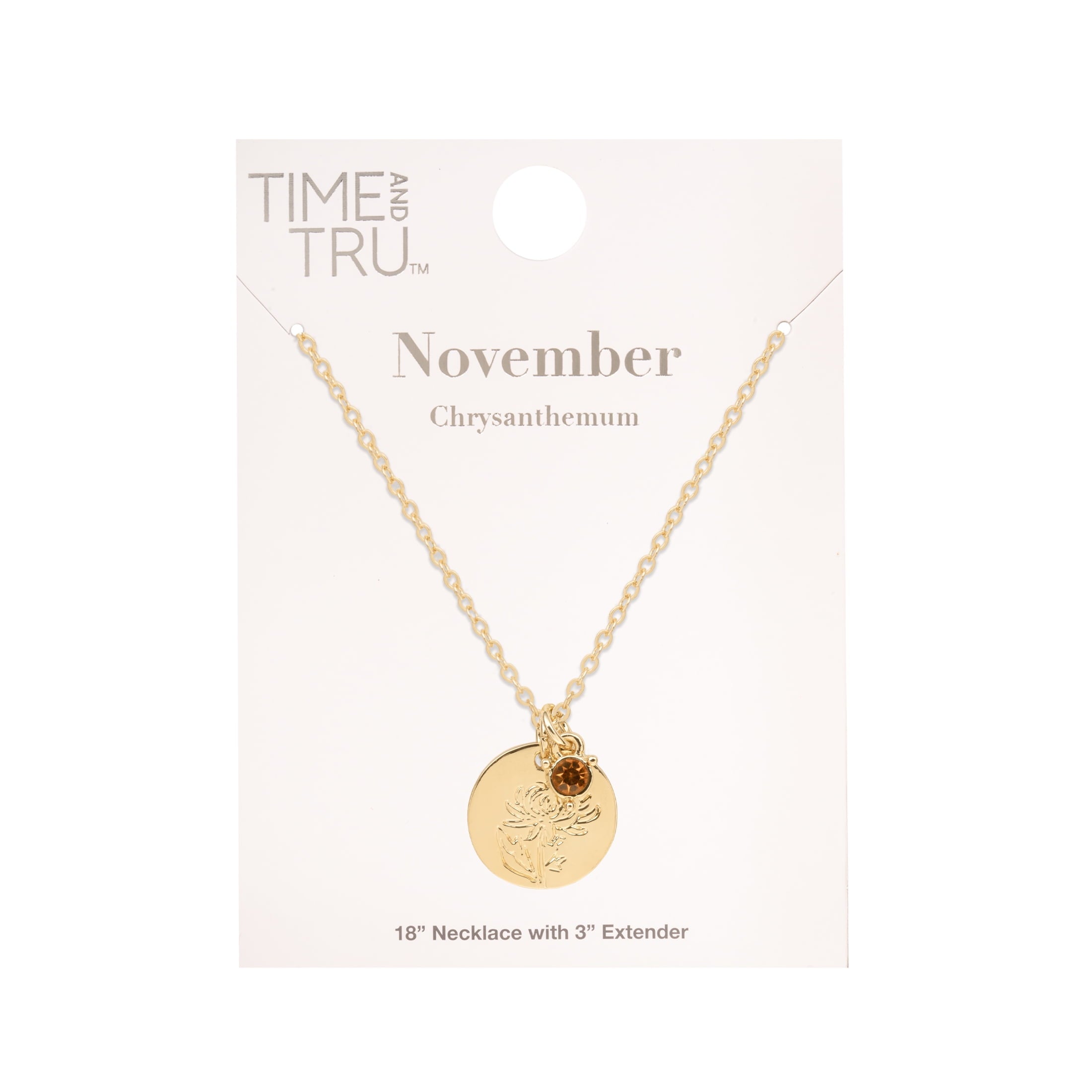 Women’s March Necklace, Tone Chain with Light Azure Stone &amp; Daffodil Flower