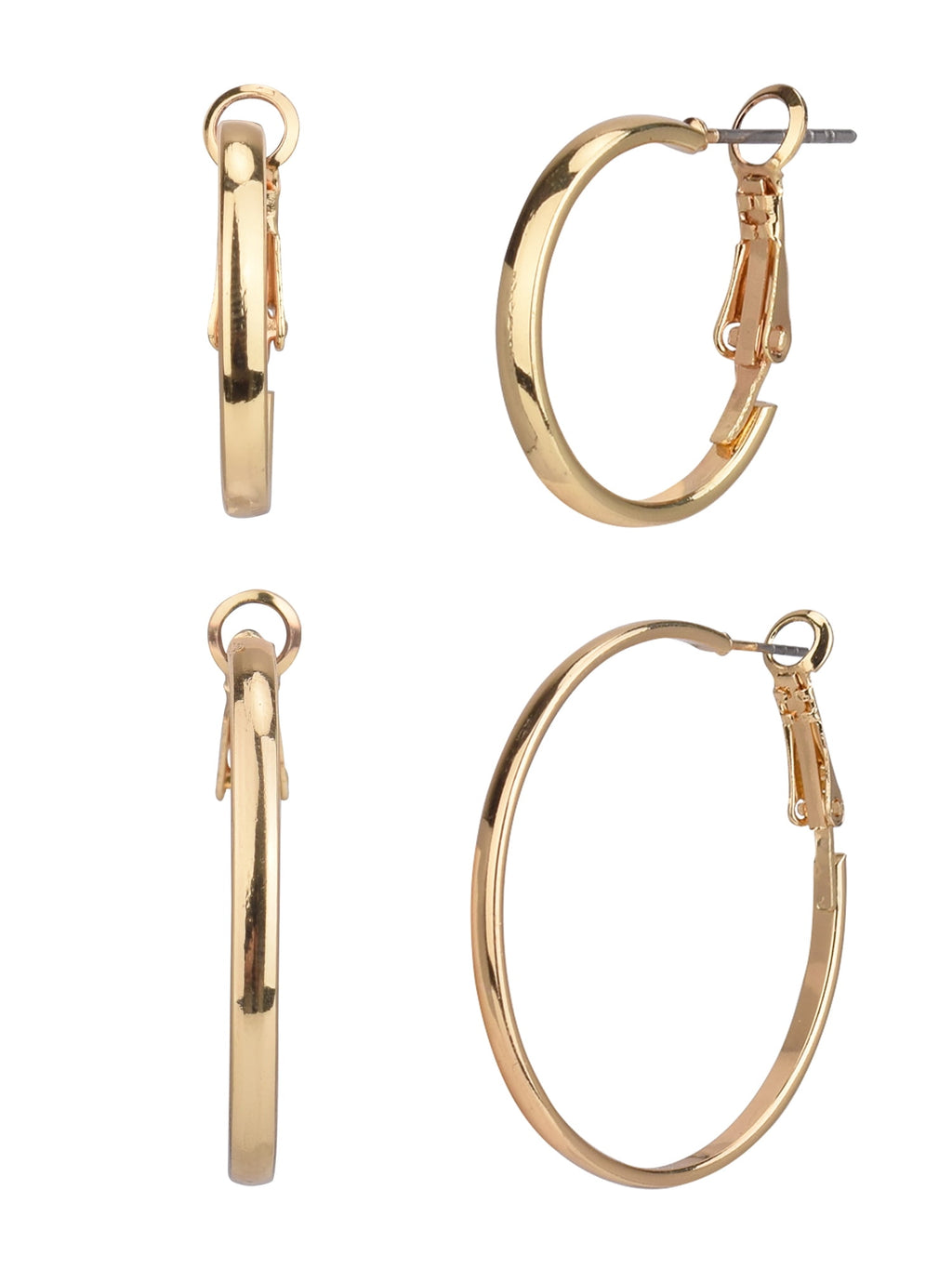 Adult Women's 3 Pair Tone Thin Metal Hoop Earring Set