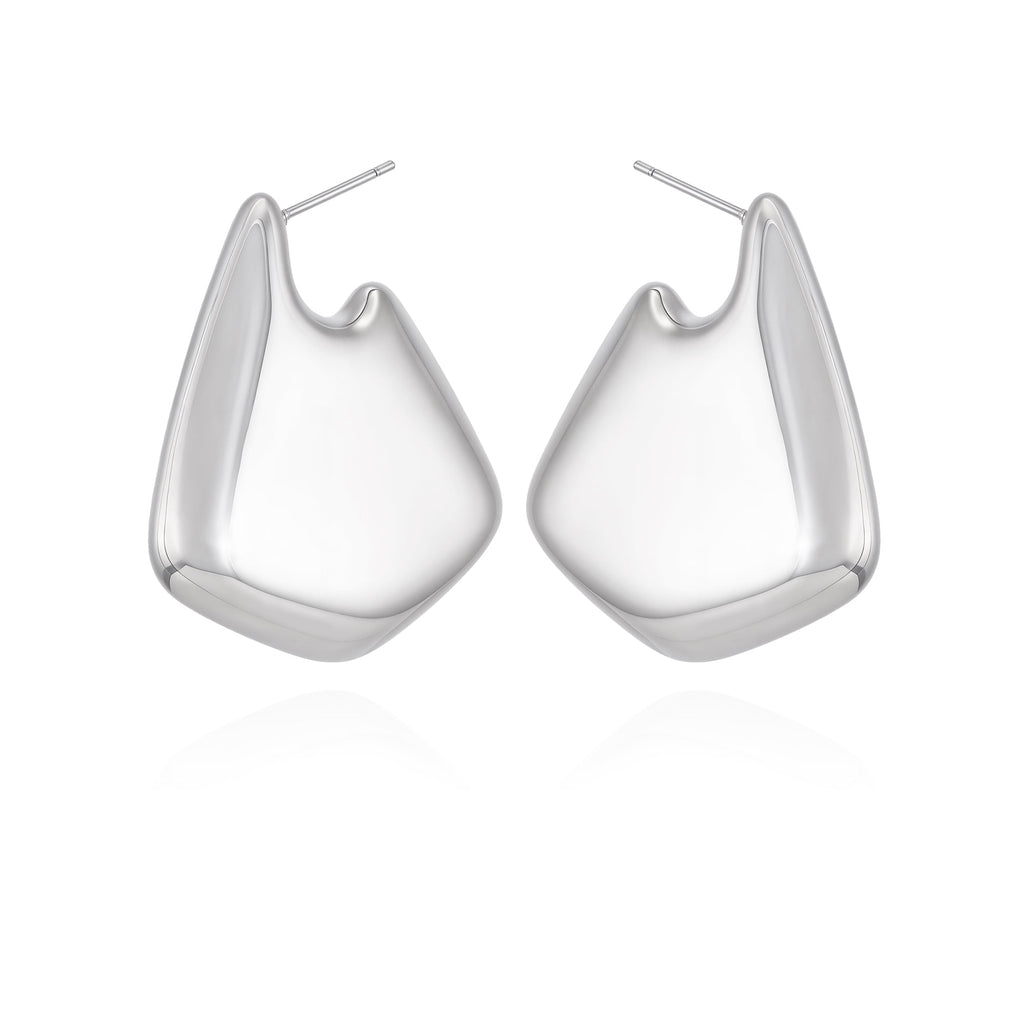 Women's Silvertone Large Bean Stud Earring