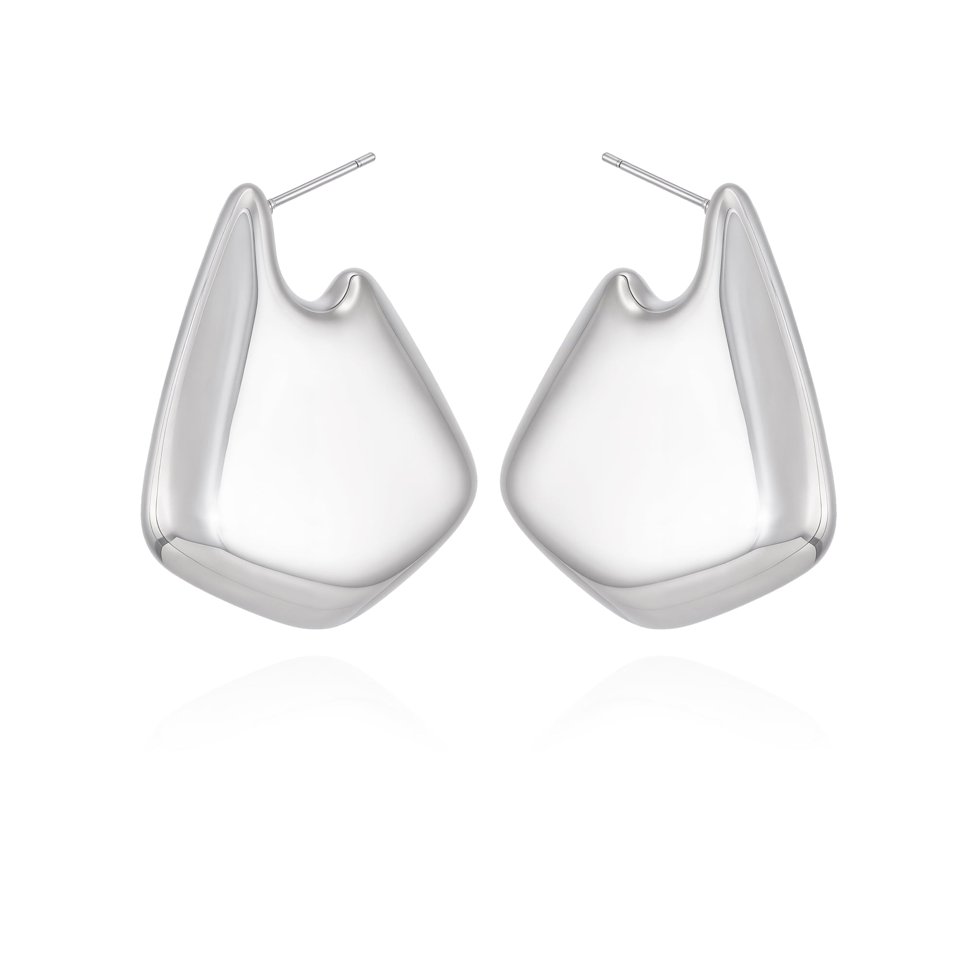 Women's Silvertone Large Bean Stud Earring