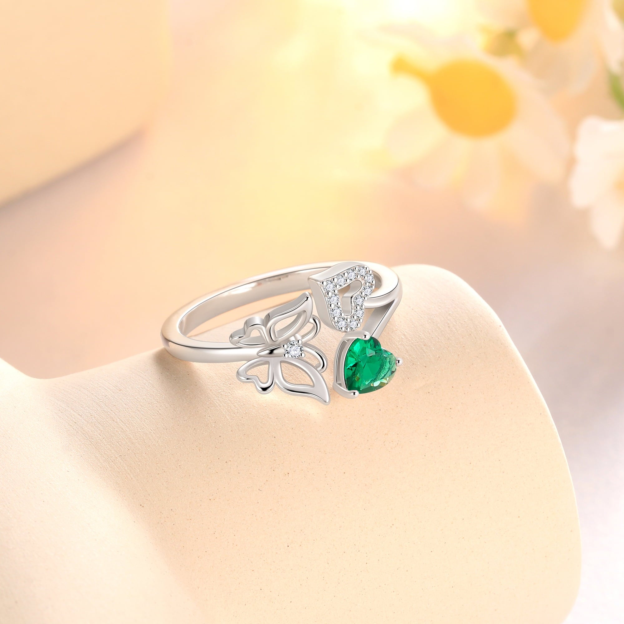Rose Heart Ring,925 Sterling Adjustable Open Heart Rings Jewelry Gifts for Women Mom -December