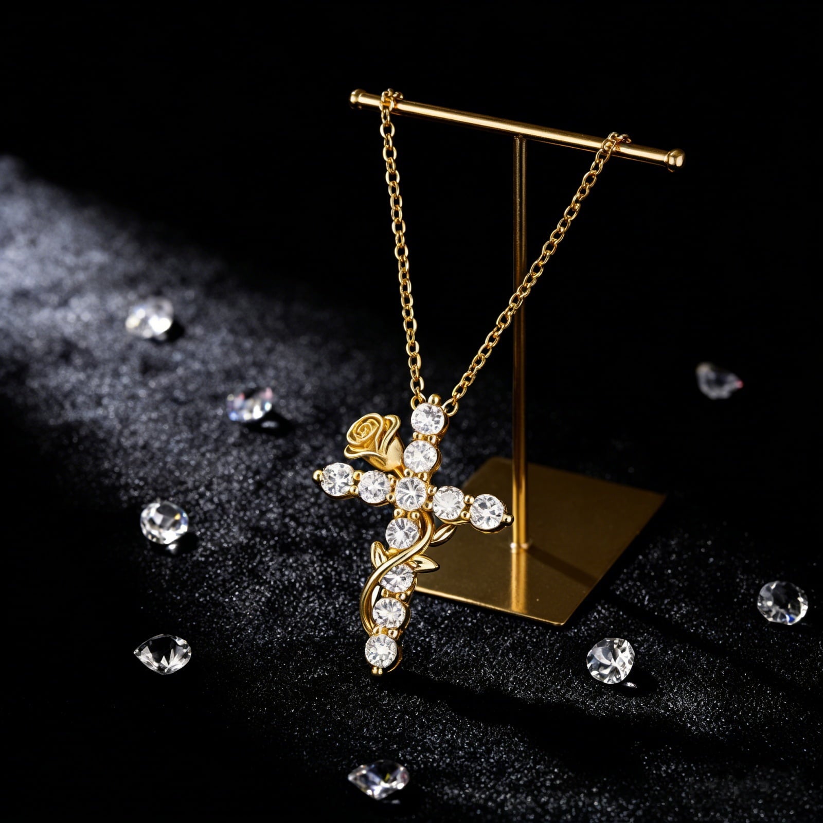 14K Plated Zirconia Cross Pendant Necklace for Women with 925