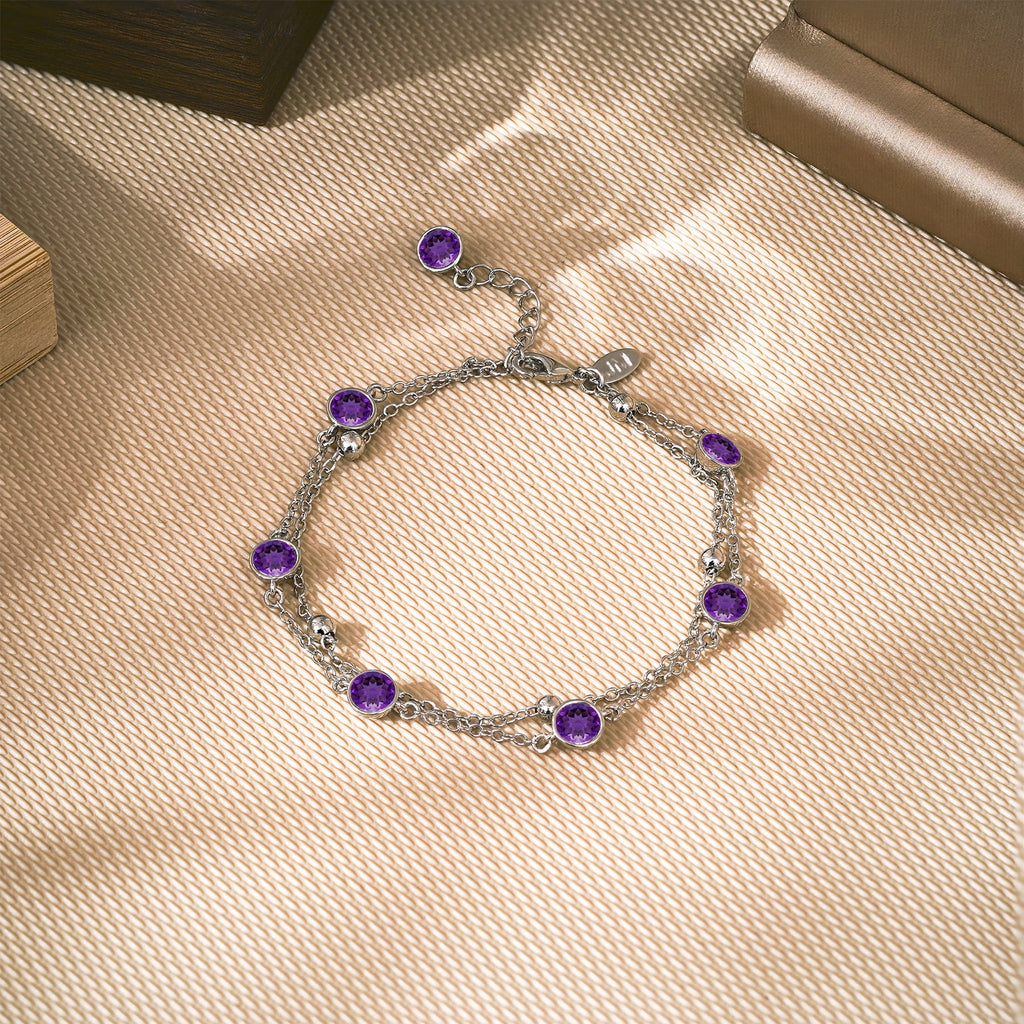 3.5 April Cubic Zirconia Double Layer Bracelet - in Yellow Plating for Women