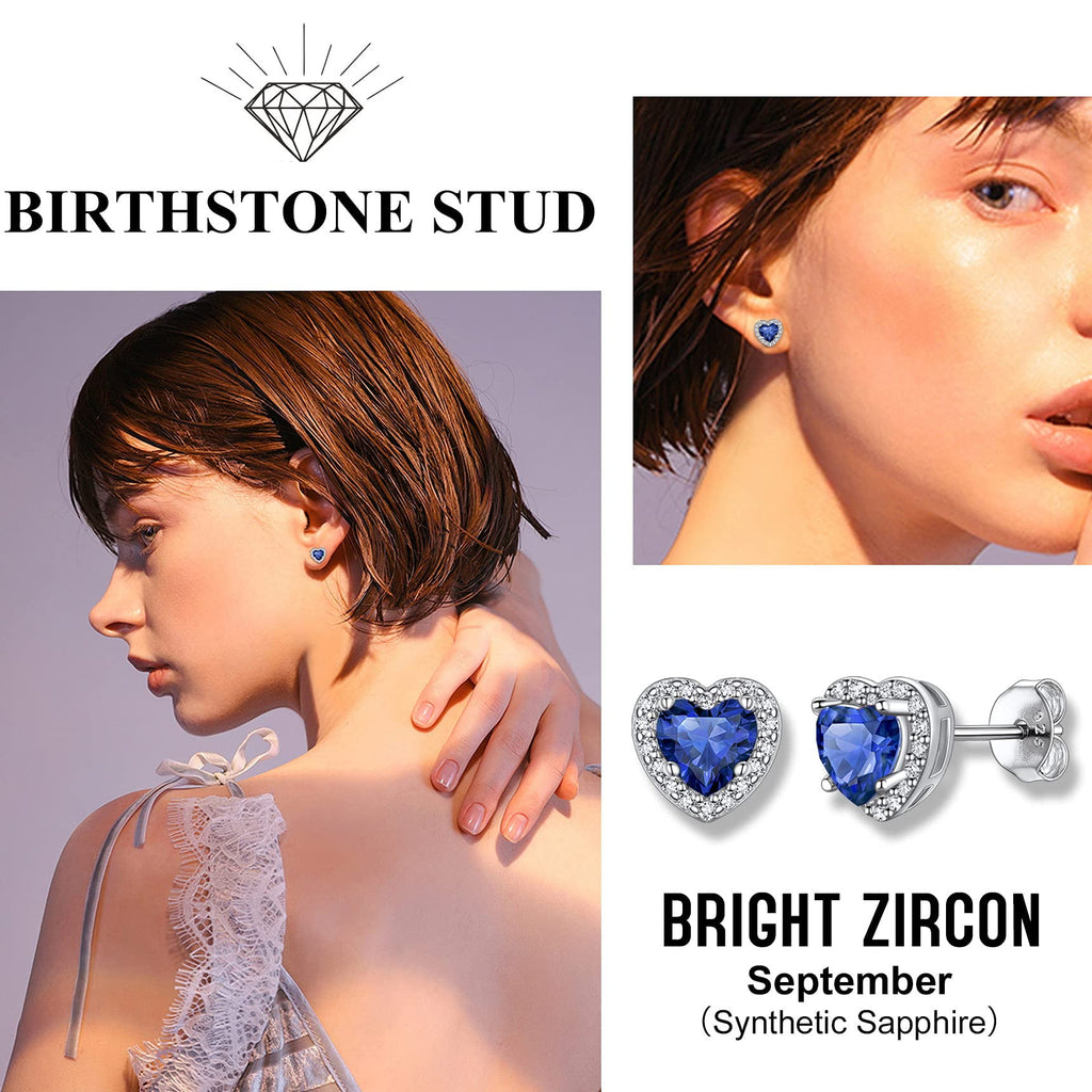 Stud Earrings for Women, 925 Sterling Heart Created Diamond Studs Earrings / Gifts - September