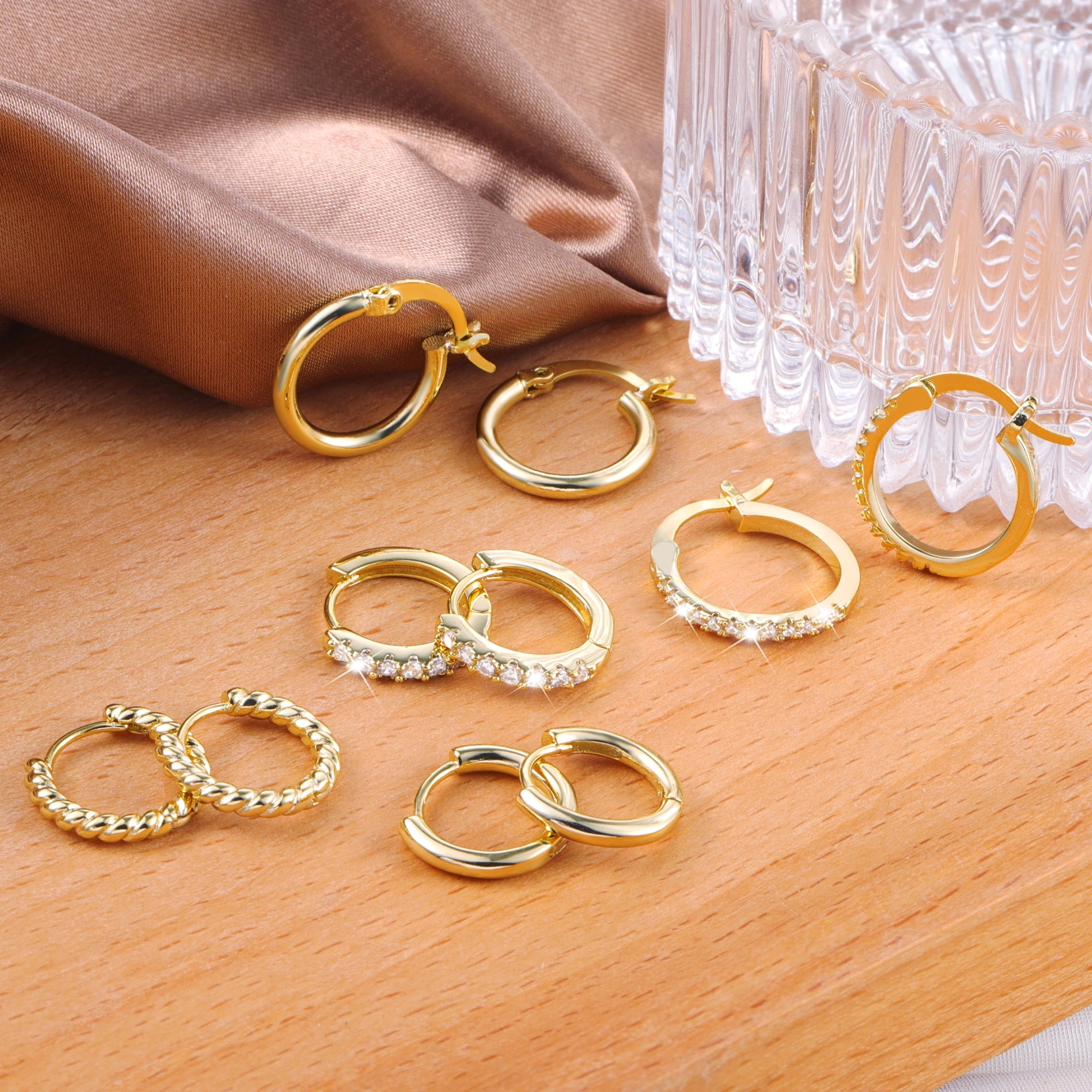 Plated Earrings for Women, 6 Pairs 14k Hoop Earrings, Hypoallergenic Chunky Jewelry Set Gifts