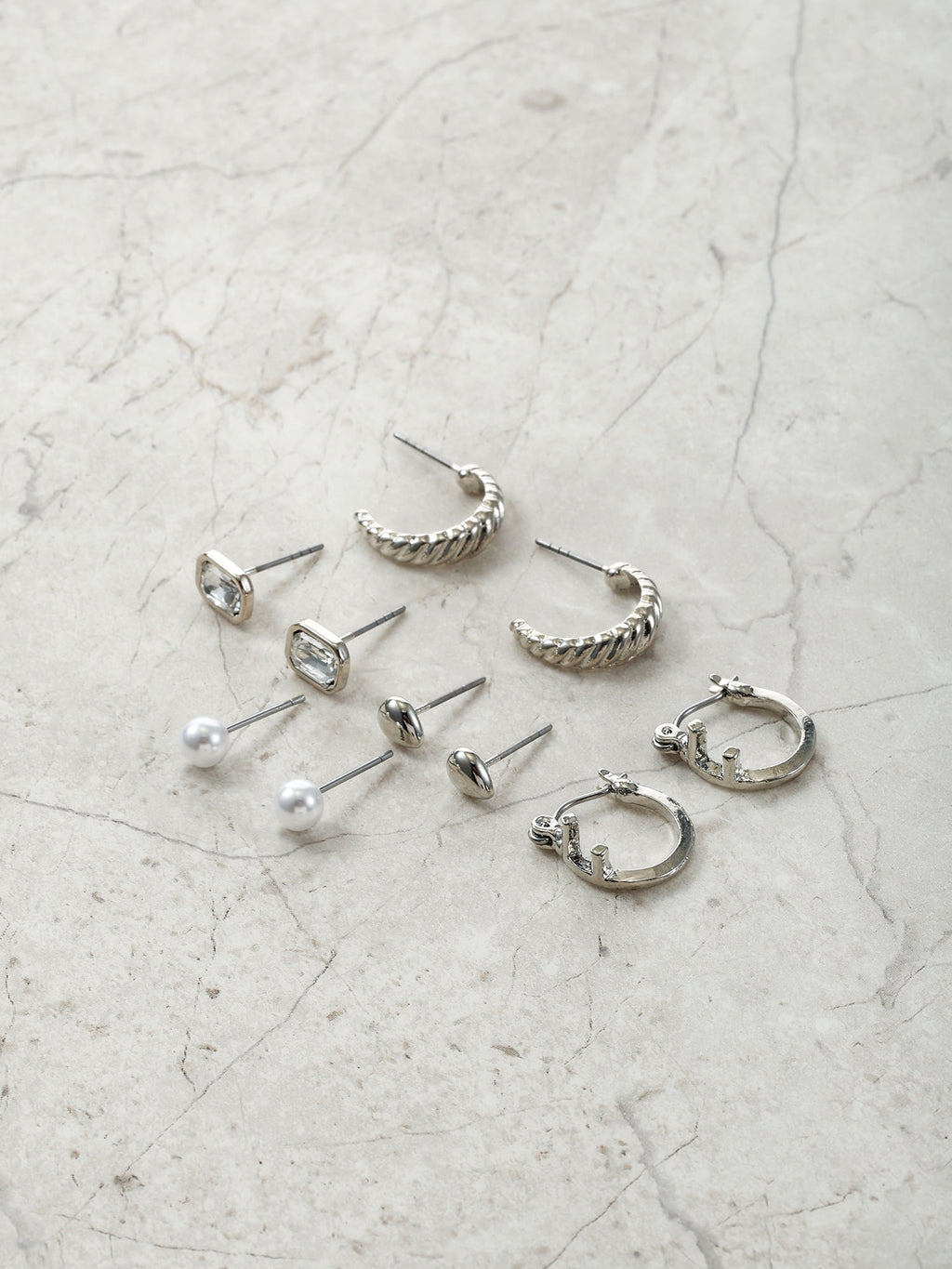 Silvertone Multi Earring Set, 5 Pairs, Initial B
