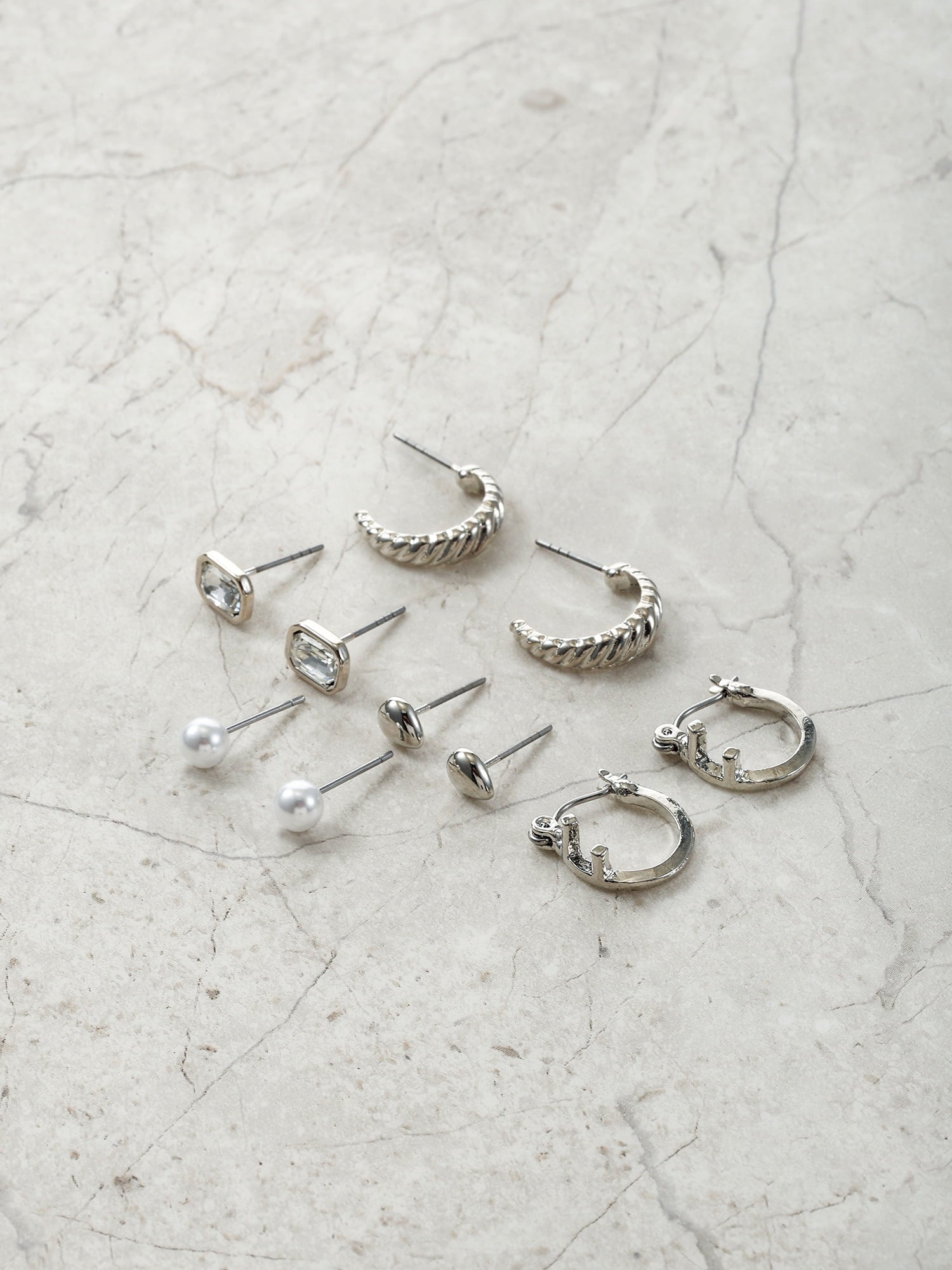 Silvertone Multi Earring Set, 5 Pairs, Initial B