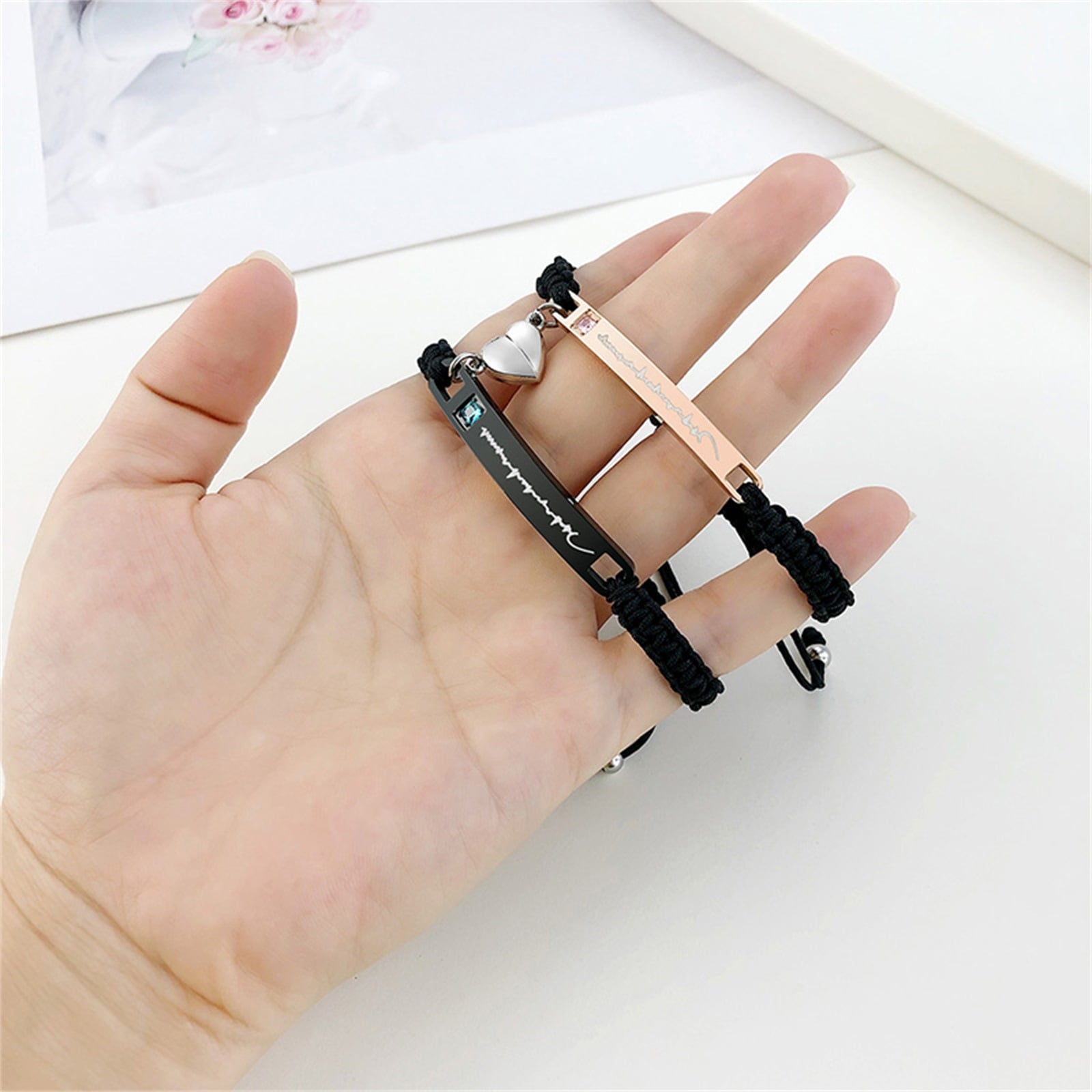 Magnetic Couples Bracelet, Adjustable Matching Macrame Bracelets, Stainless Steel Distance Relationship Bracelet, BF and GF Gifts
