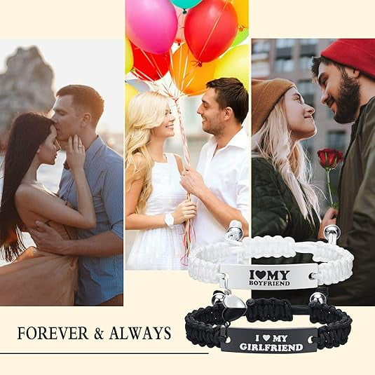 Magnetic Couples Bracelet, Adjustable Matching Macrame Bracelets, Stainless Steel Distance Relationship Bracelet, BF and GF Gifts