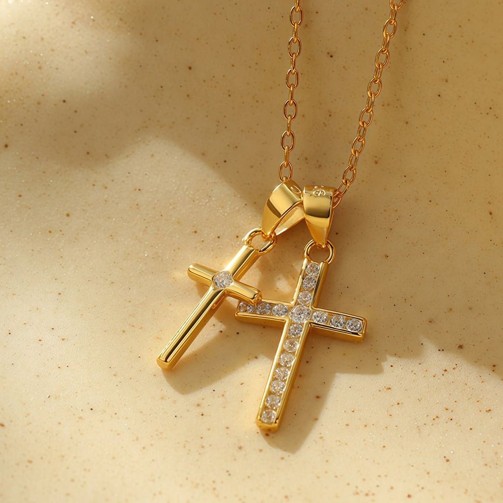 14K Plated Zirconia Cross Pendant Necklace for Women with 925