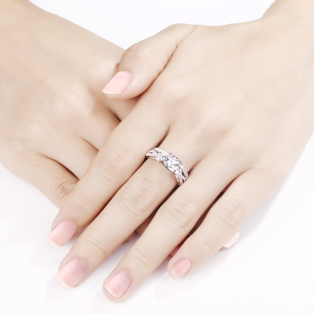 1.7ct Princess Pear White AAAAA Cz 925 Sterling Engagement Wedding Ring Set Size 6