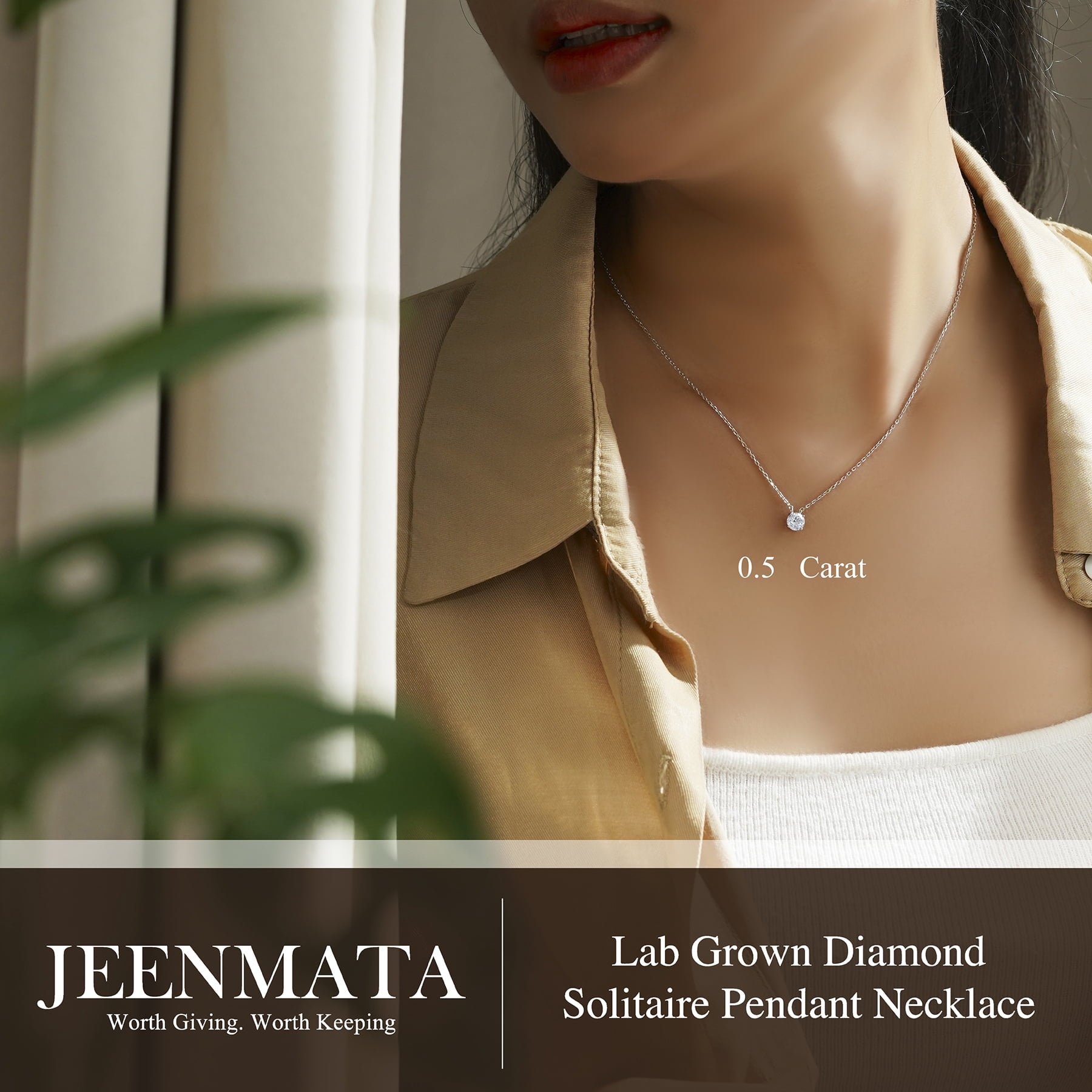 0.50 Round Cut Classic Solitaire Pendant Necklace - in 18K White Plating for Women