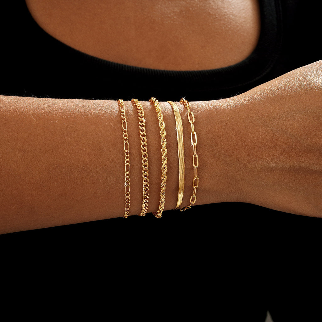 6PCS Bracelets for Women 14K Plated Dainty Layered Stacking Jewelry Set Gifts